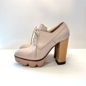 Vic Matié Women’s Platform Lace-Up Heels – Nude Leather – Made in Italy